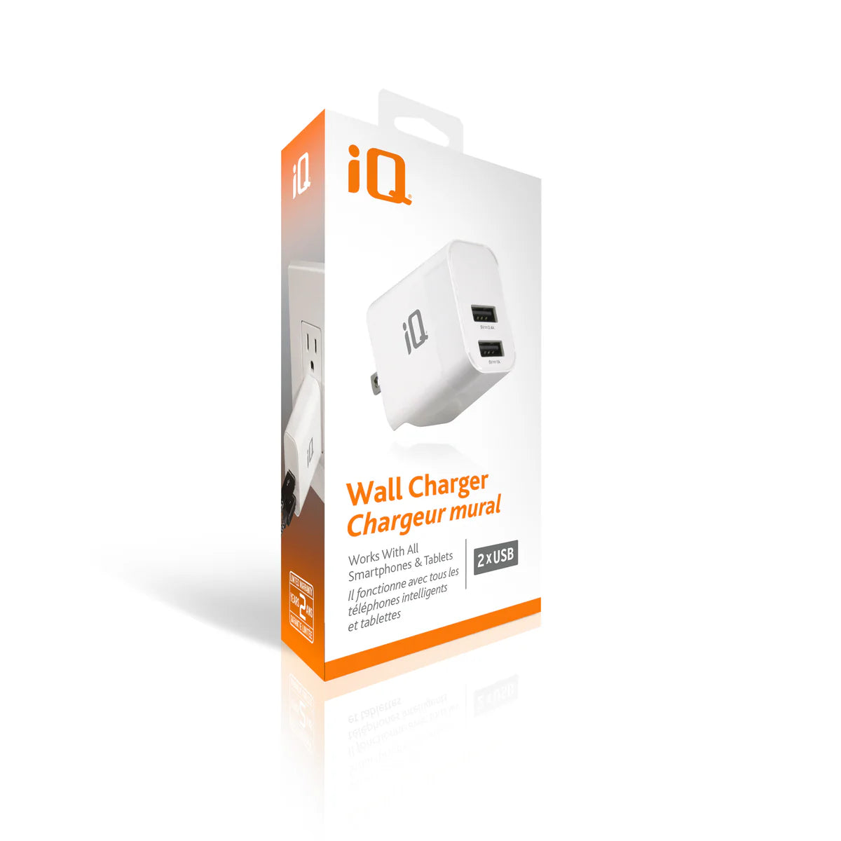 iQ 3.4A Dual Port USB-A Wall Charger - White