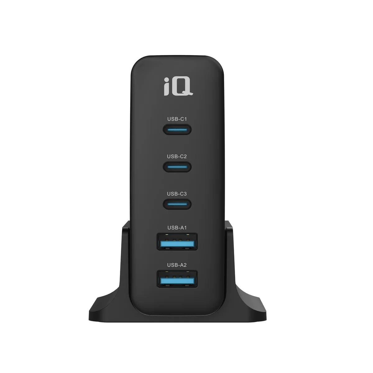Black iQ 140W Desktop Charging Station on a white background