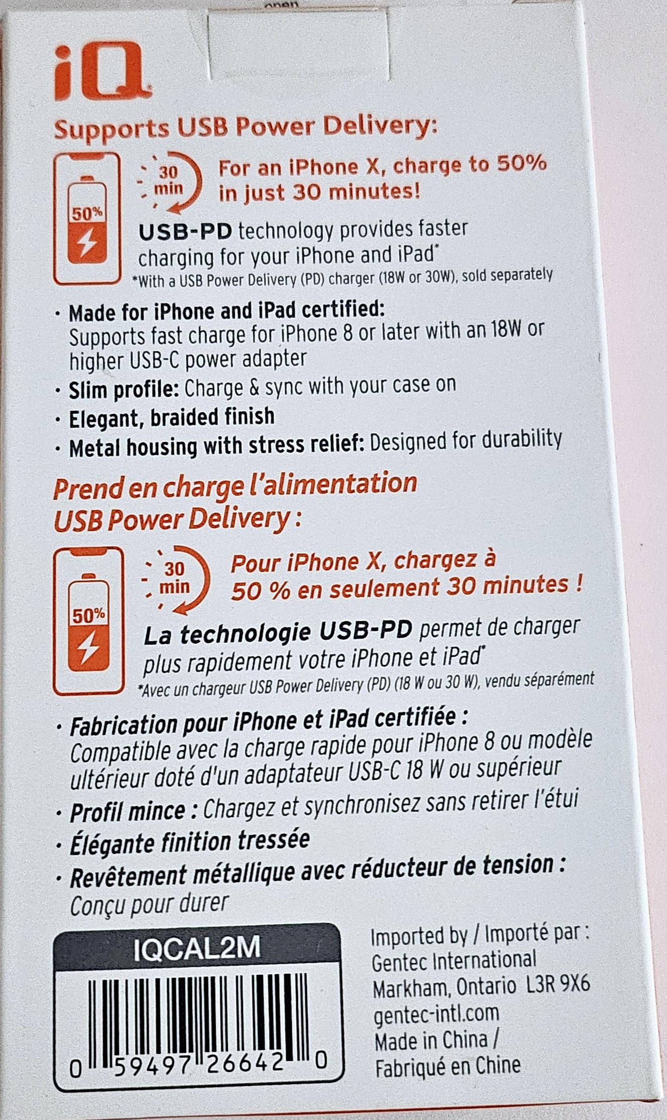 iQ USB Type-C to Lightning Braided Cable - 1.8 Meter