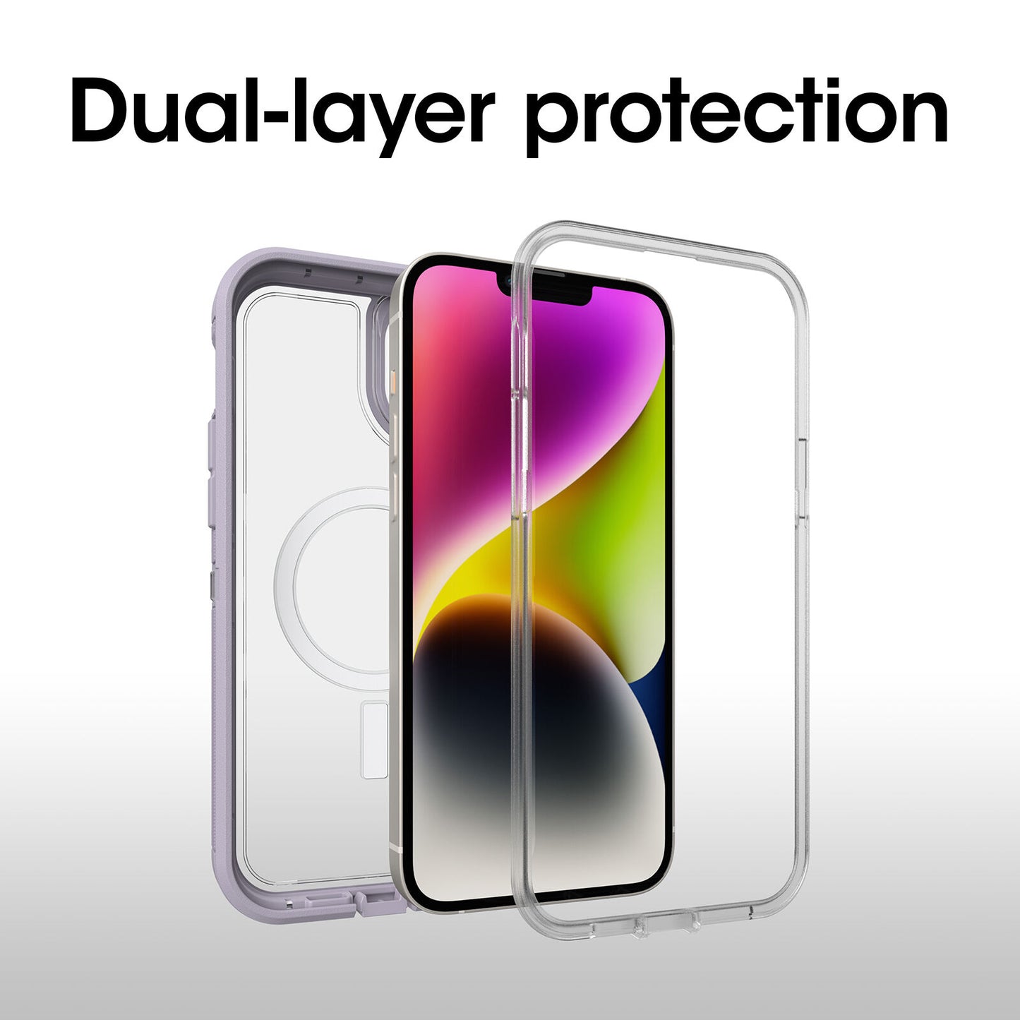 iPhone 14+: Otterbox Defender XT Magsafe Clear Series Case: Clear/Purple