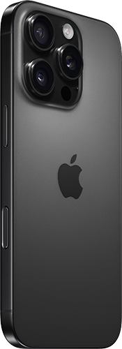 Black iPhone 16 Pro, as seen from the back at an angle.