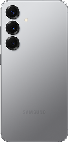 Silver Samsung S25, as seen from the back.