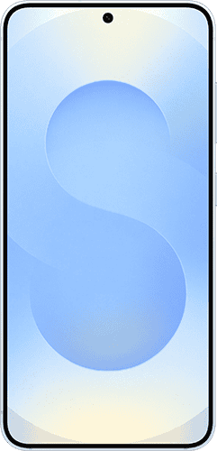 Icy Blue Samsung S25, as seen from the front.