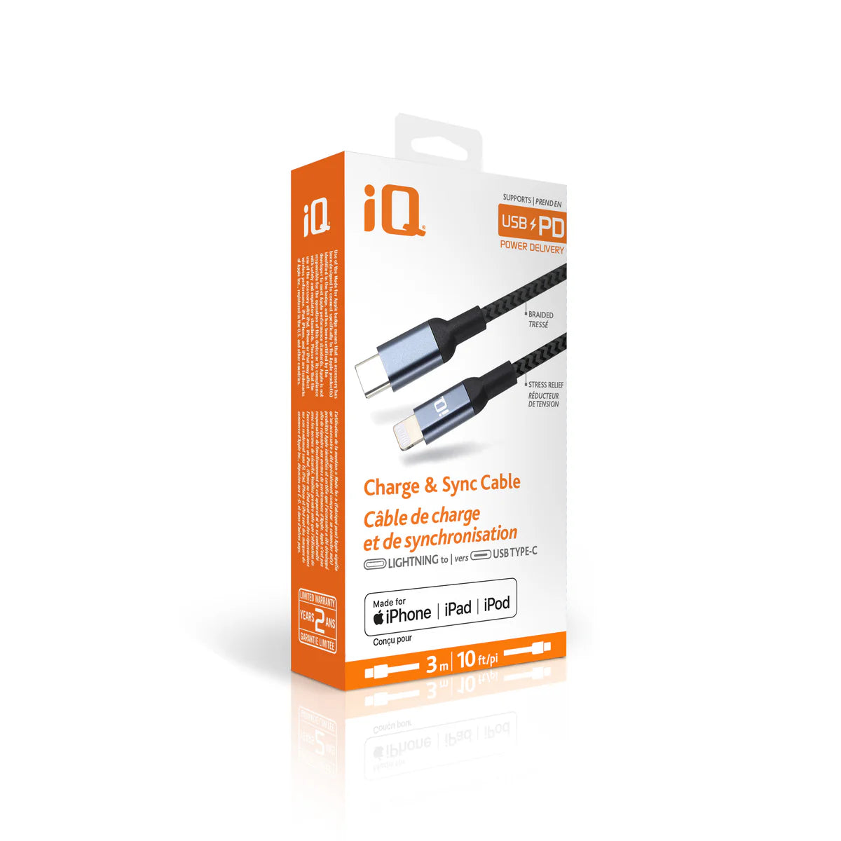 iQ USB Type-C to Lightning Braided Cable - 3 Meter