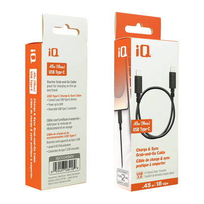 iQ Charge & Sync Type-C to Type-C Cable - 0.45m/18in