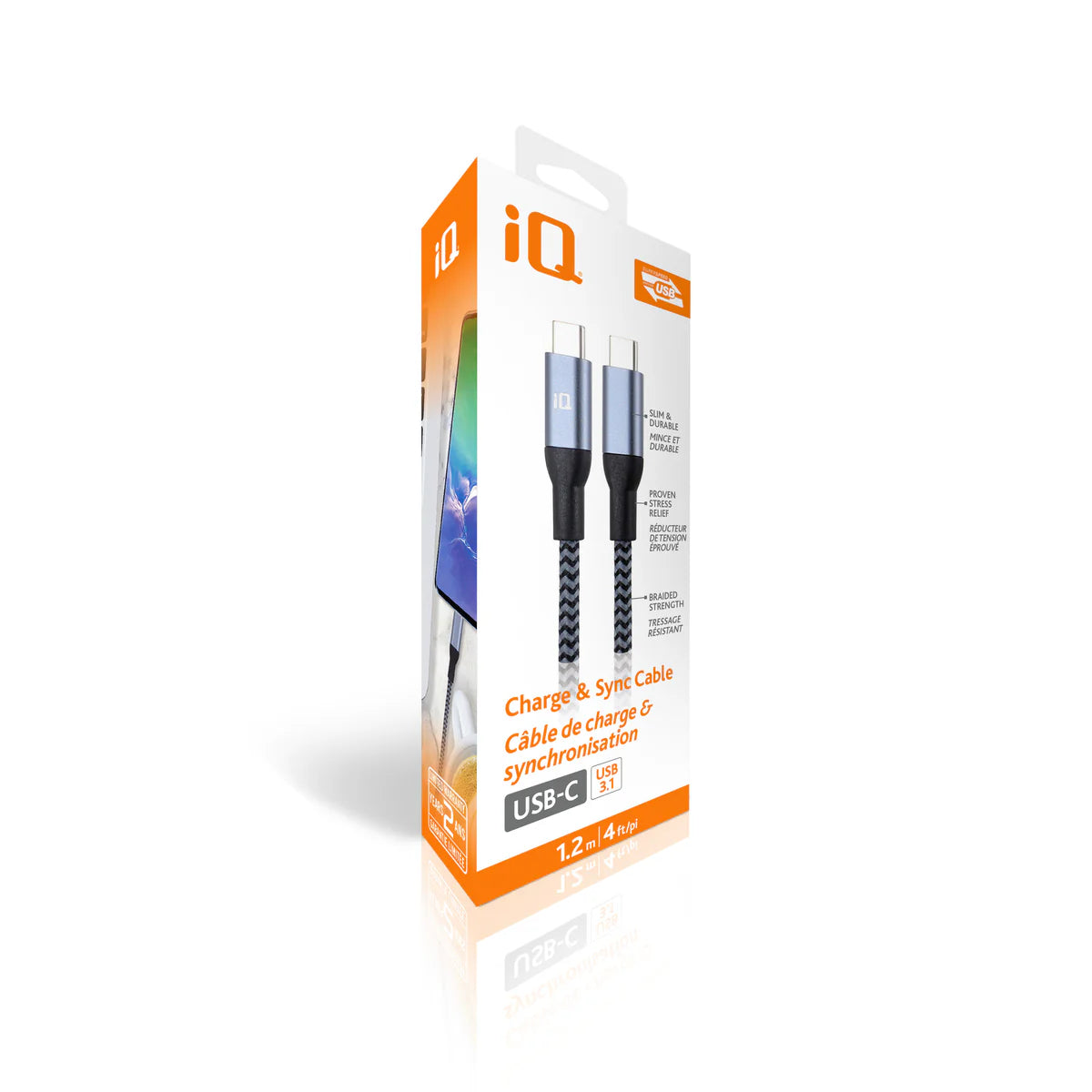 iQ USB Type-C to Type-C Braided Cable - 1.2m/4ft
