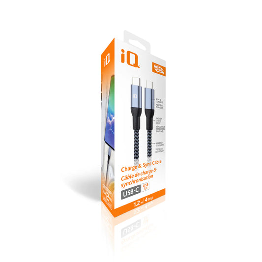 iQ USB Type-C to Type-C Braided Cable - 1.2m/4ft