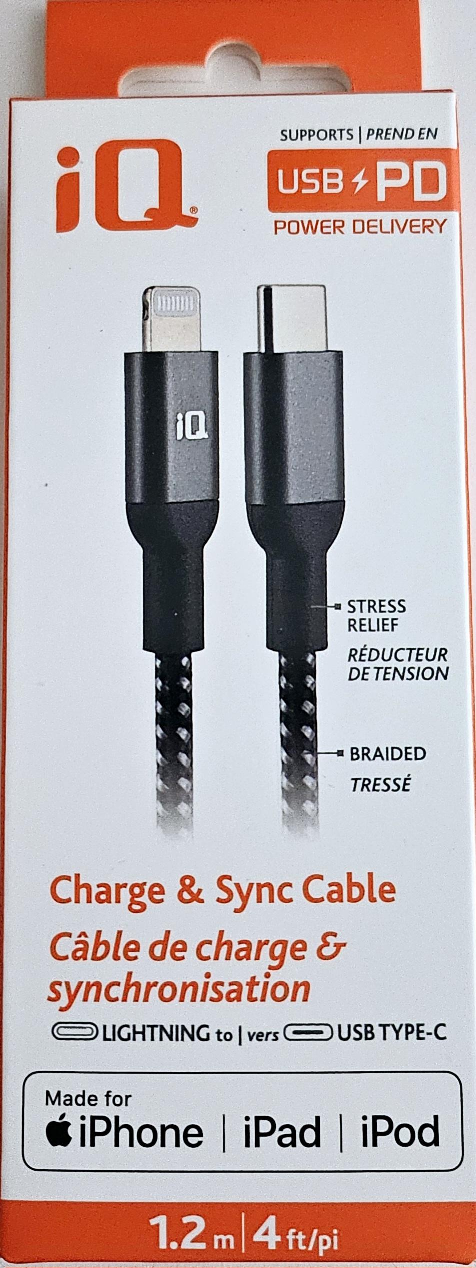 iQ USB Type-C to Lightning Braided Cable - 1.2 Meter