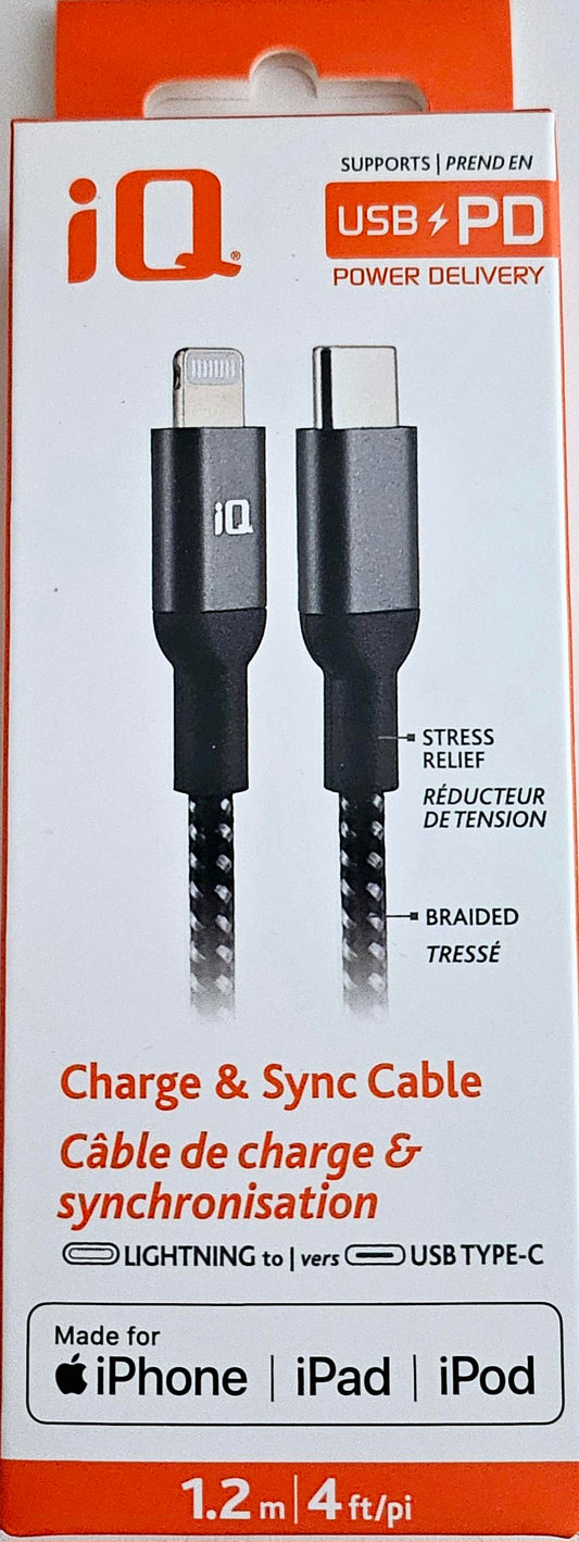 iQ USB Type-C to Lightning Braided Cable - 1.2 Meter