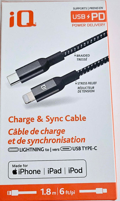 iQ USB Type-C to Lightning Braided Cable - 1.8 Meter