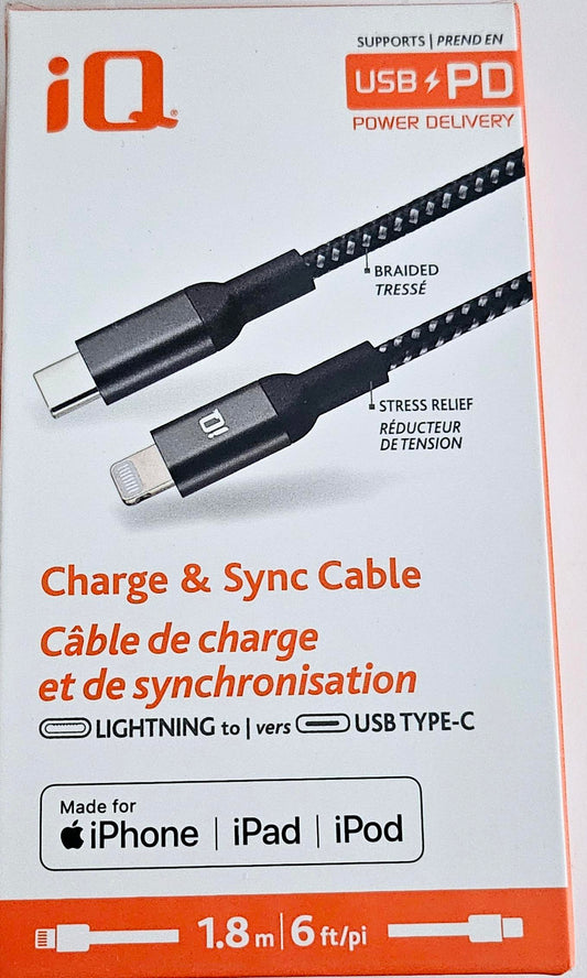 iQ USB Type-C to Lightning Braided Cable - 1.8 Meter