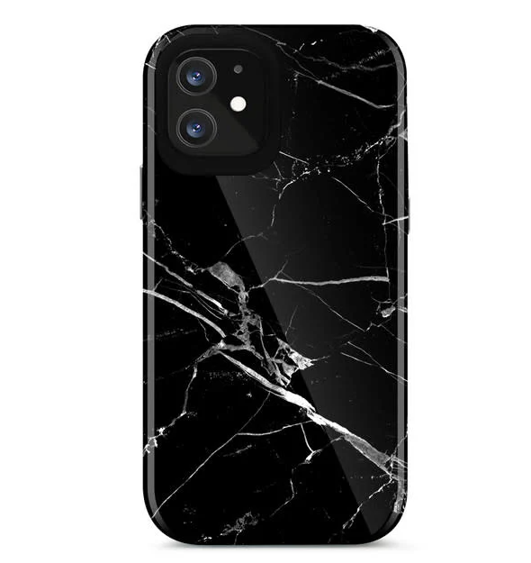 iPhone 12 Mini- Black Marble Mist 2x Case